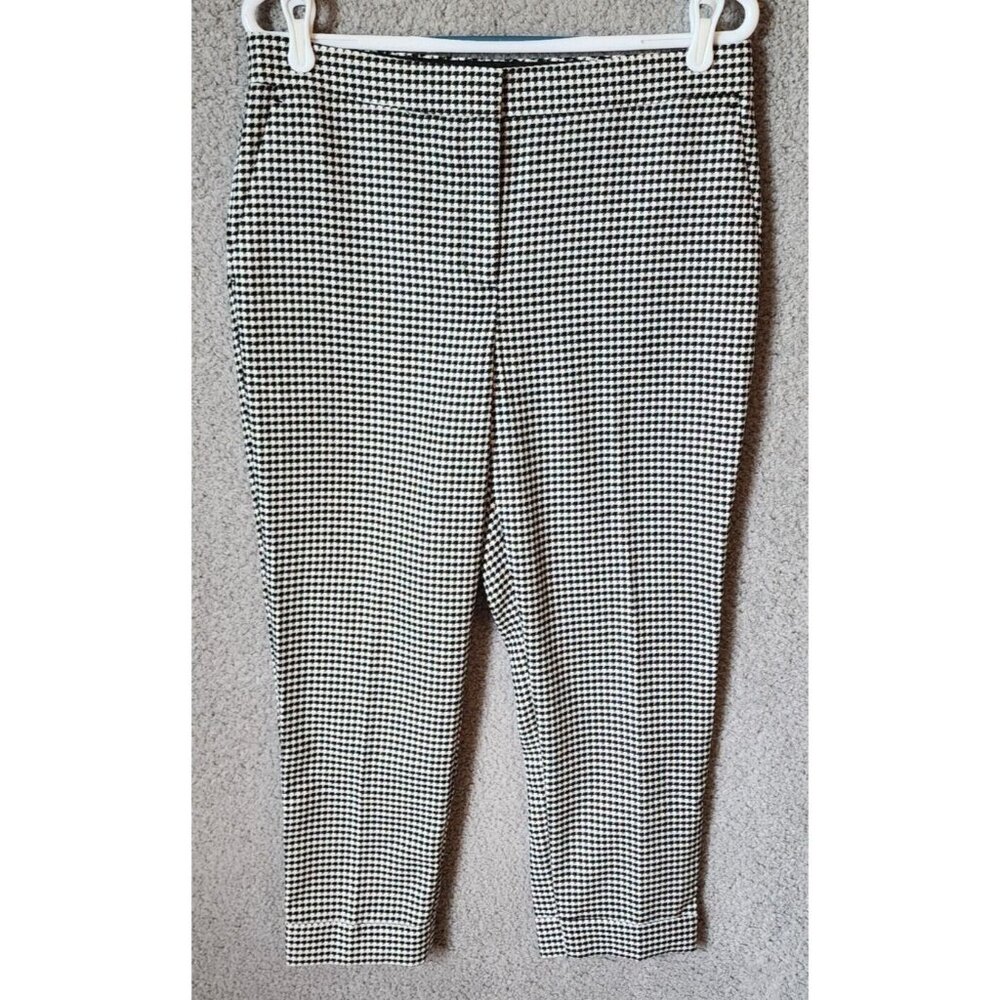 Ann Taylor Women's Stretch Ankle Cropped Pants Black/White Houndstooth Size 10P